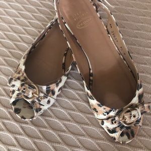 Animal Print Peep-Toe Slingback Flats - Leopard